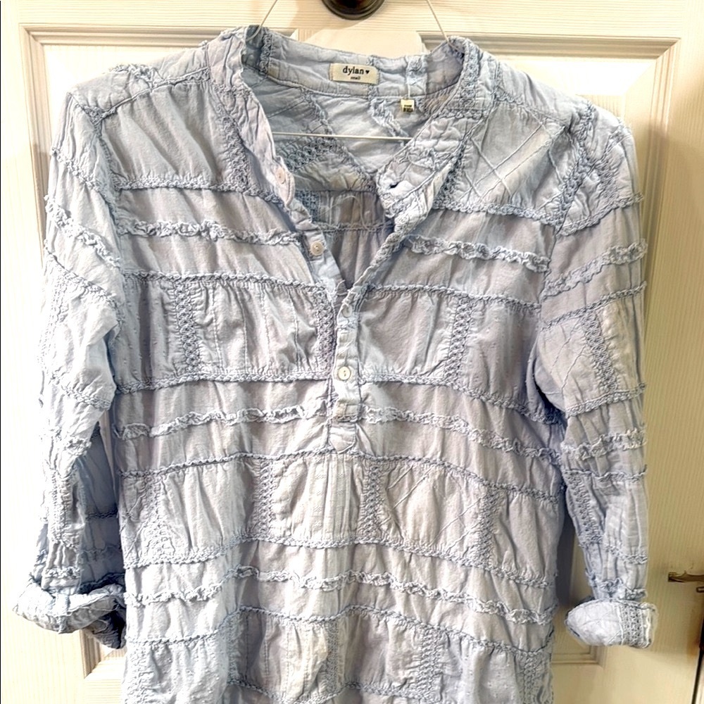 Dylan Light Blue Textured Patchwork Blouse Sundan… - image 1